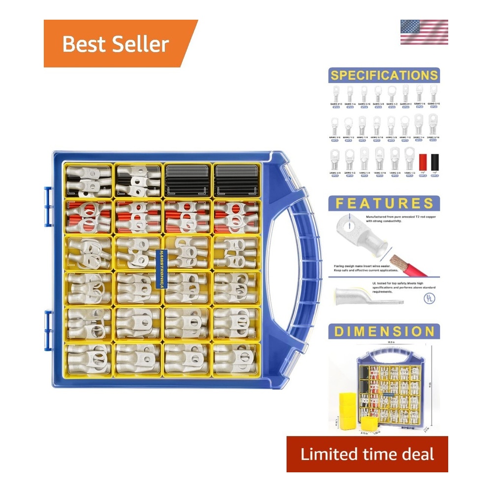 Tinned Copper Heavy-Duty Cable Lugs Assortment Kit (10-70mm², 50 Pieces)